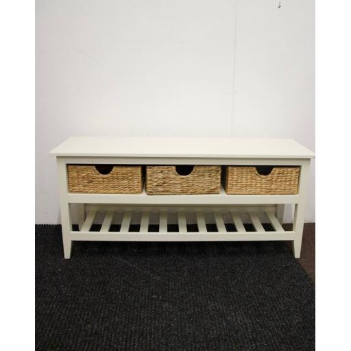 Ivory Farm house shoe storage bench with wicker Baskets