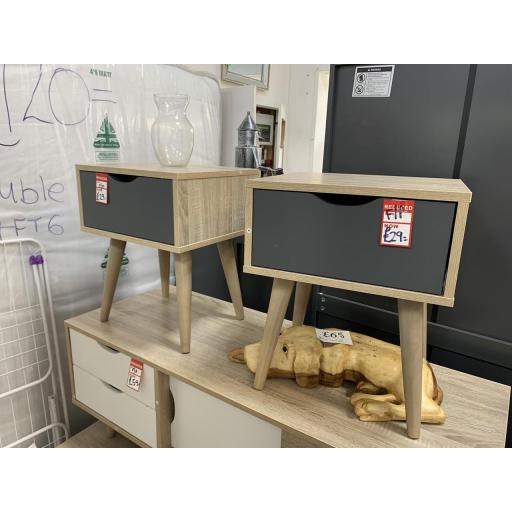 Oak Colour lamp tables with grey fronts